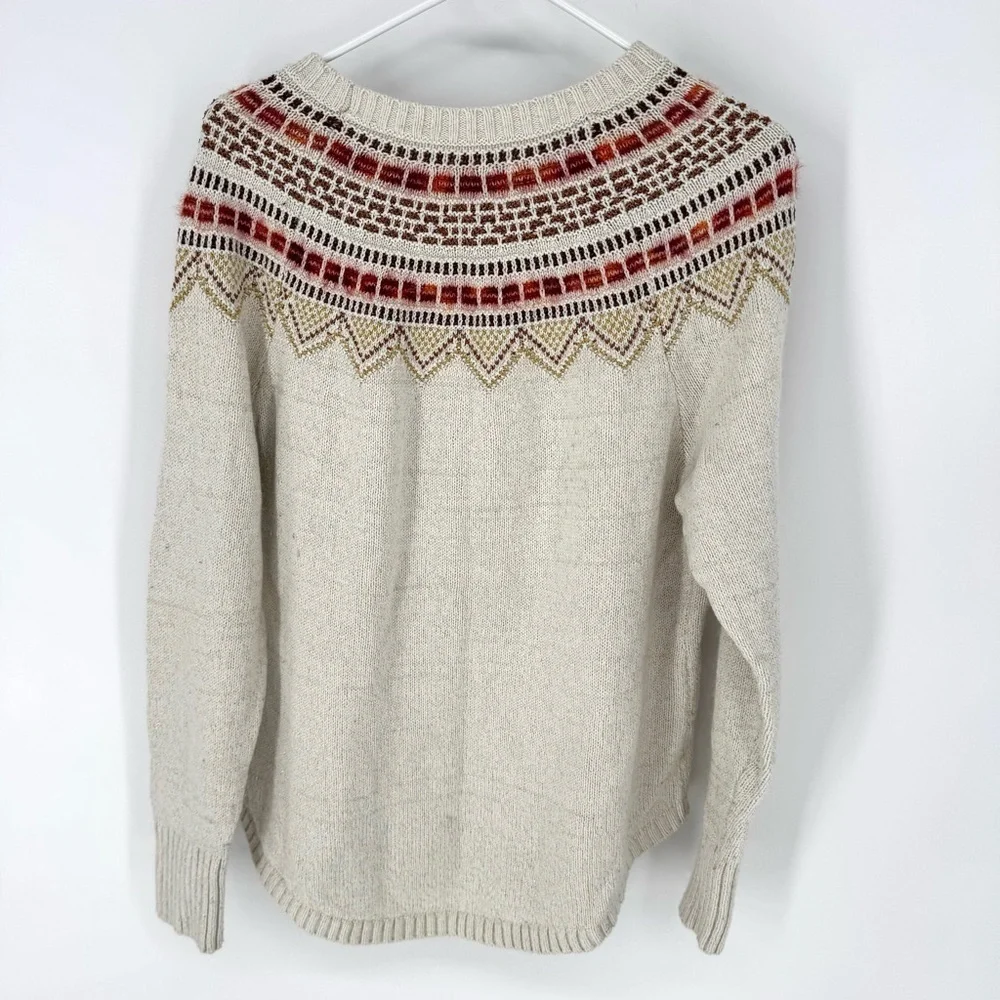 LOFT Ann Taylor cottagecore Beige Sweater with Multicolor Pattern